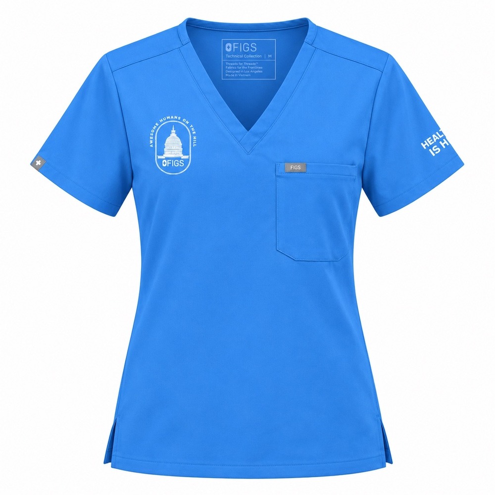 FIGS Awesome Humans on the Hill Women Medium scrub top blue nurse healthcare